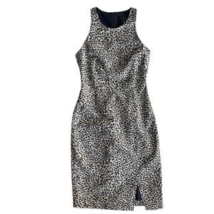 Banana Republic Size 6 Silver Metallic Snow Leopard Print BiStretch Sheath Dress